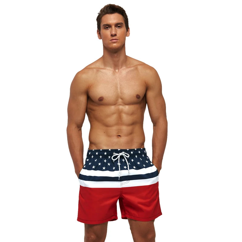 DATIFER Summer Men Beach Print Shorts Surfing Swimwear Fitness Workout Trunks Male Sportswear With Pockets Pants