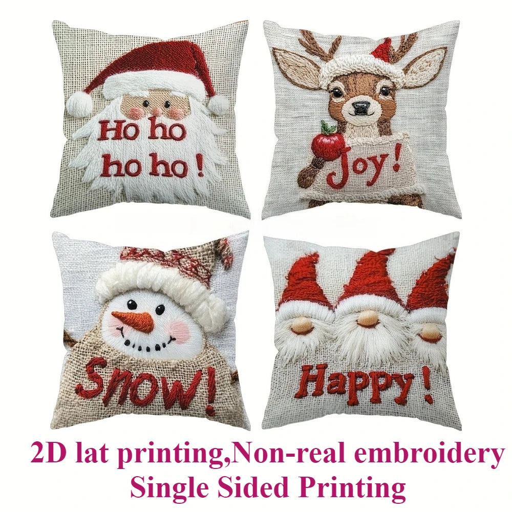 4Pcs Christmas Throw Pillow Covers 17.72x17.72in Santa Snowman Gnome Designs Zippered Washable for Home Sofa Bedroom Decor