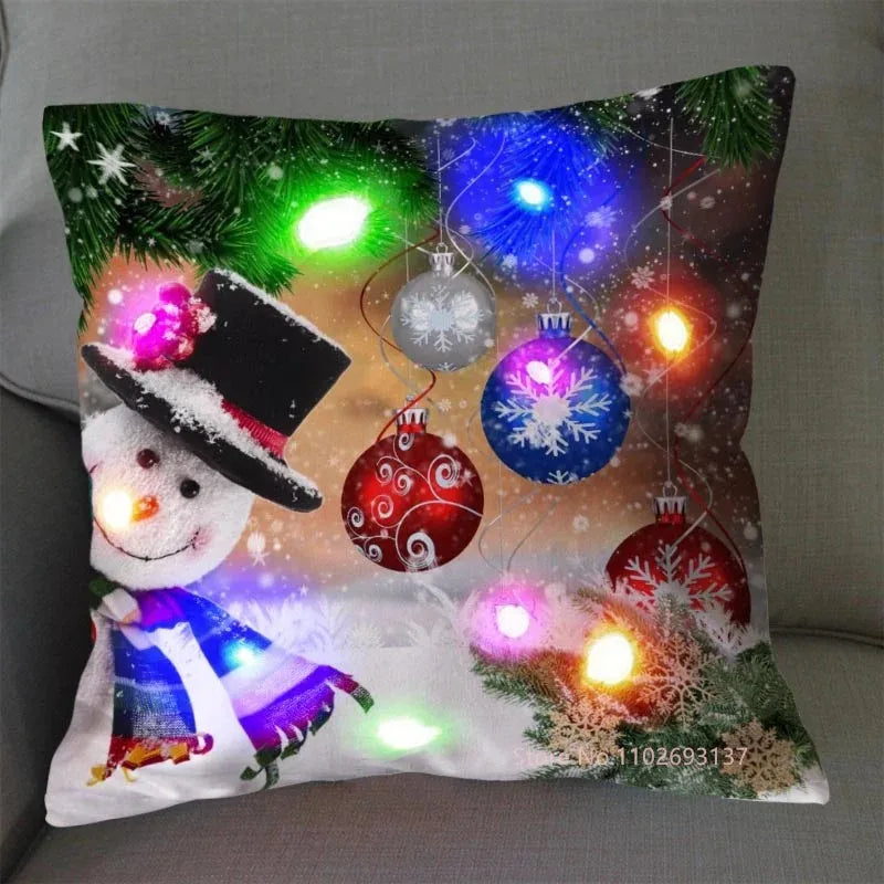 Christmas Pillowcase Decorations Home Cushion Cover LED Light 45x45cm Xmas Pillow Cover for Bedroom & Living Room Party Decor
