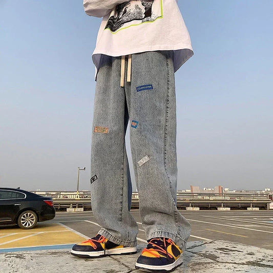 Jeans Männer mit Print 2025 - Hosen Grafik Hip Hop Männlich Cowboy Hosen - Hell Blau Luxus Y2k Streetwear Ästhetik Harajuku Baggy