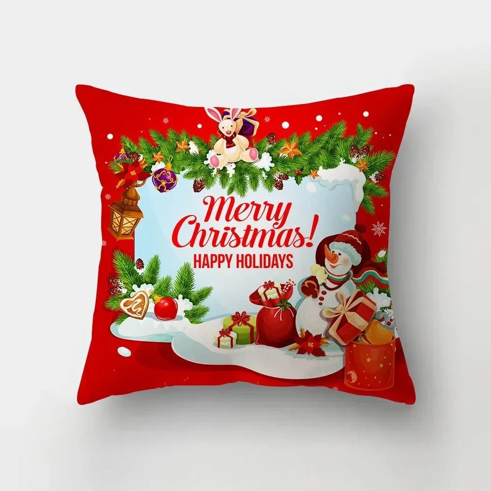 Christmas red theme throw pillow cover with short plush print living room sofa decoration cushion cover pillow covers decorative