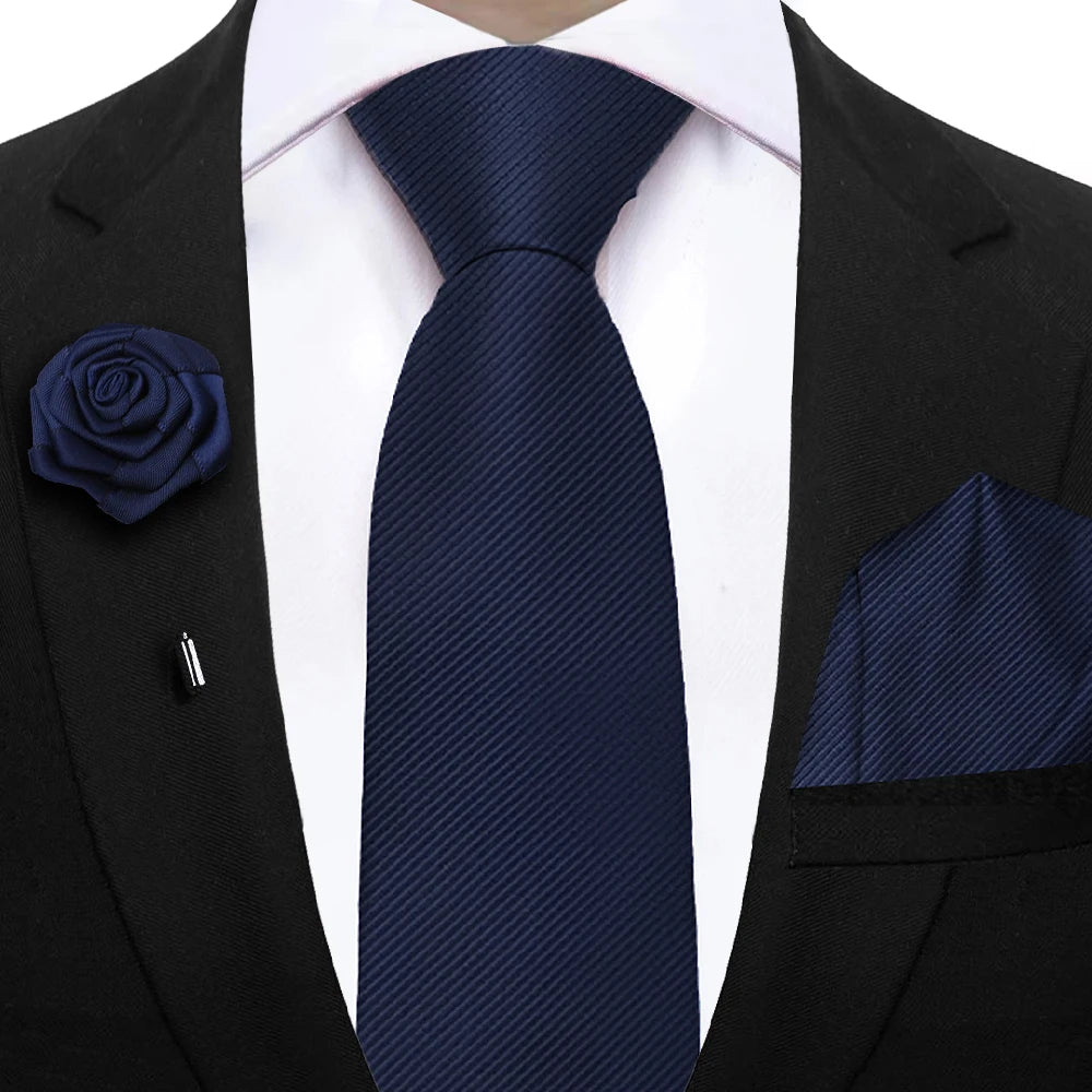 Simplicity Mens Ties Solid NeckTie Pocket Square Floral Brooch Set Men's Wedding Tie Suit Accessories Fit Group Holiday Party