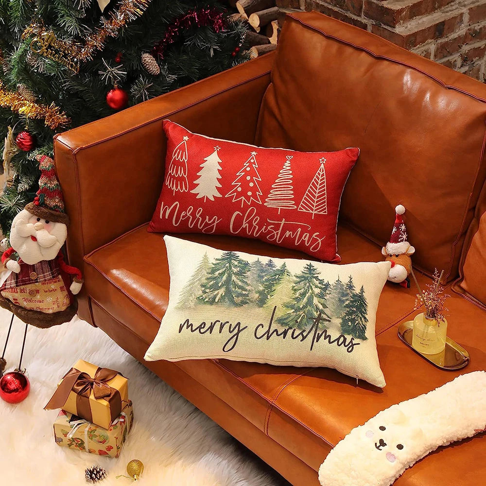 Merry Christmas Decorative Pillow Cover 30x50cm Linen Throw Pillowcase Christmas Cushion Cover Pillowslip For Sofa Home Decor