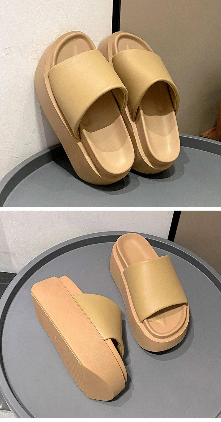 Summer Women Slippers Ladies Beach Flip-Flops Chunky Leather Shoes Wedges Heels Outside Sandals Woman High Platform Slippers 8CM