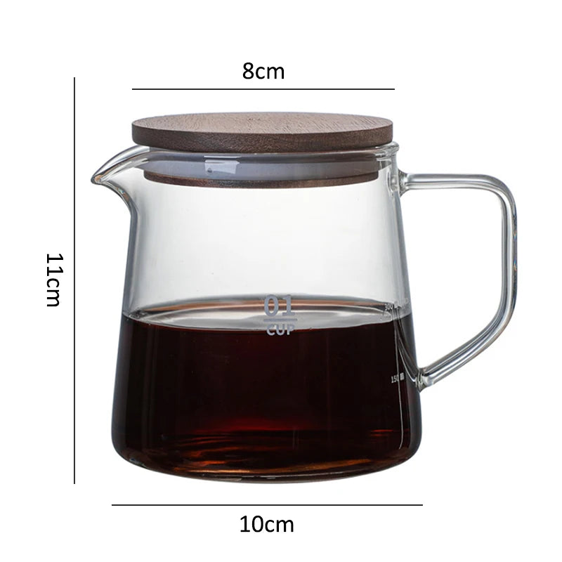Glass Pour Over Coffee Server with Dot Scale Brewed Coffee Sharing PotHeat Resistant Hand Made Drip Coffee Pot 300ml/500ml