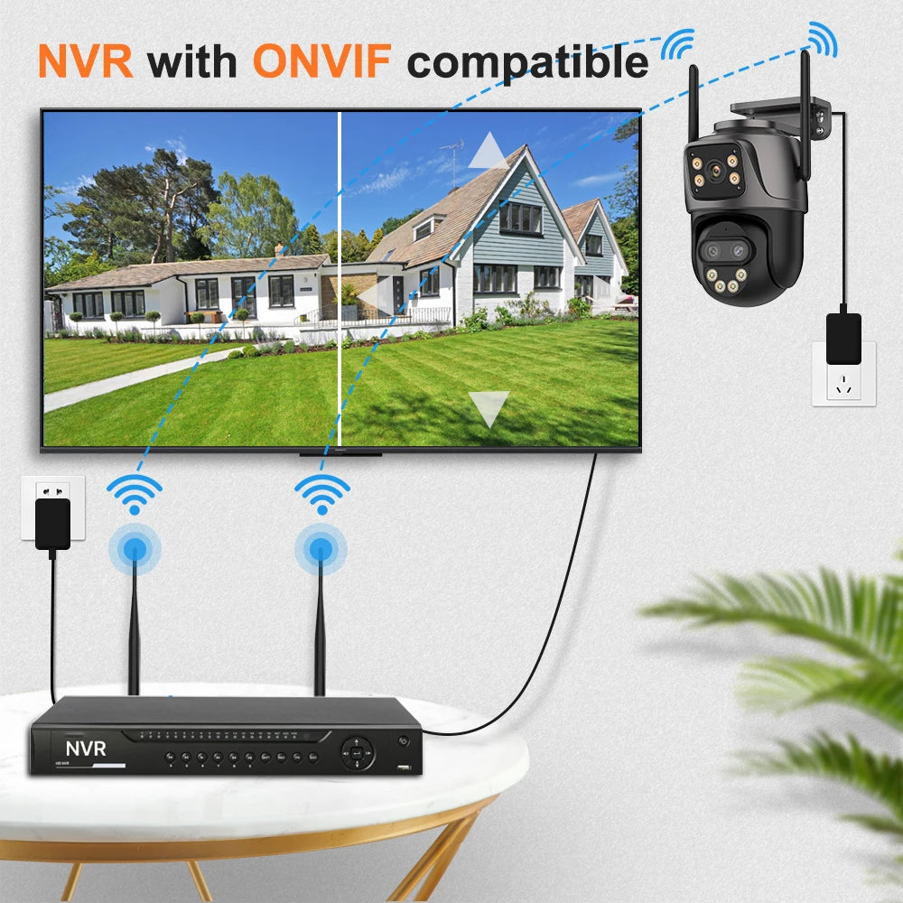 Dreilinsen-PTZ-IP-Kamera 6K HD Outdoor 8x Zoom WiFi Sicherheitskamera 4K 8MP Dual Screen Auto Tracking Wireless Video CCTV iCsee