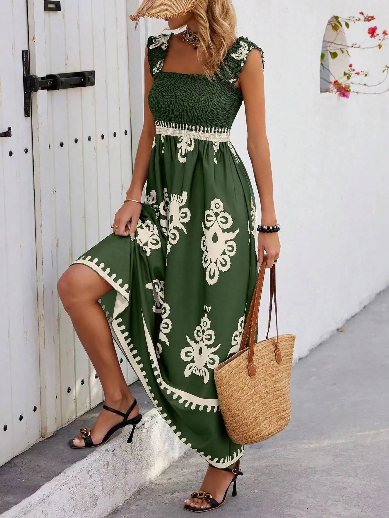 Girls floral long dress beach summer street style dress