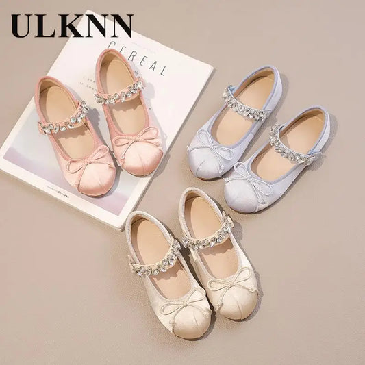 Kinder Prinzessin Schuhe 2025 - Modische Wasser Strass Mädchen Kleine Leder Schuhe - Frühling Neu Weiche Sohle Einzelschuhe 4-6J