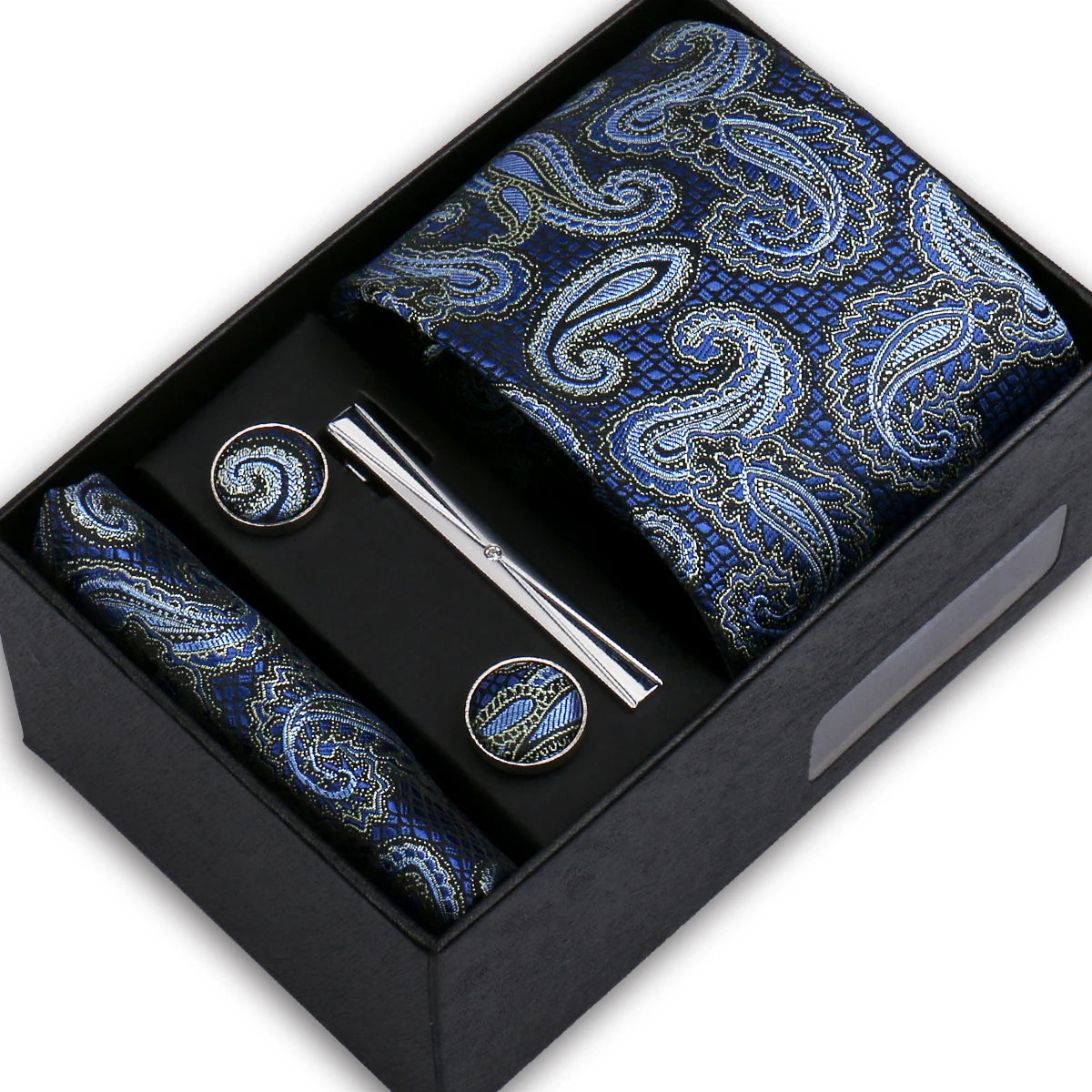 Elegant Men's Suit Necktie Gift Box Set Floral Tie Handchief Cufflinks Tie Clip 4-Piece Business Wedding Party Suit Accessories