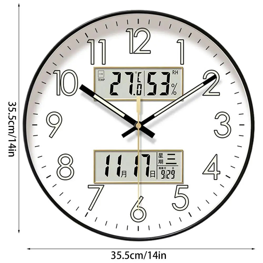 Modern Design Clock Silent Non Ticking Round Luminous Wall Clock with Calendar Large Digital Display Night Light Wall Clock