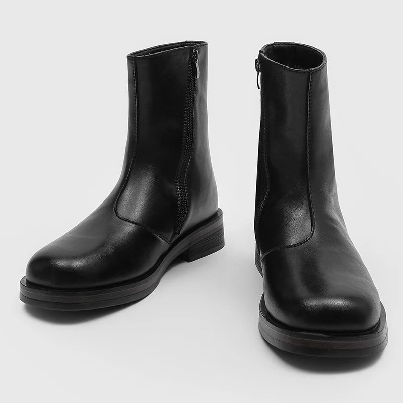 Ghete Chelsea din piele naturală YEISNDOOCN - Pantofi confortabili de zi cu zi, mărimea 42, cu toc plat