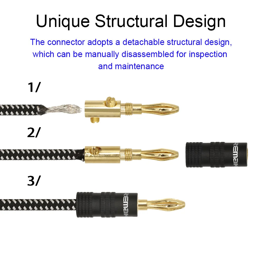 Lautsprecherkabel 2025 - 14AWG Kupfer Gold Banana-Stecker - Premium HiFi Speaker Cable DREMAKE Geflochten