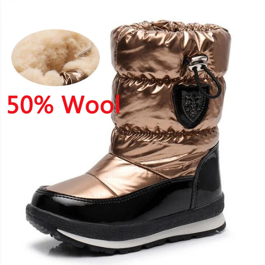 Kinder-Schneestiefel, 2025, Herbst-Winter-Wolle, warm halten, Kinderstiefel, Marke, modisch, wasserdicht, rutschfest, Baumwollschuhe für Mädchen und Jungen