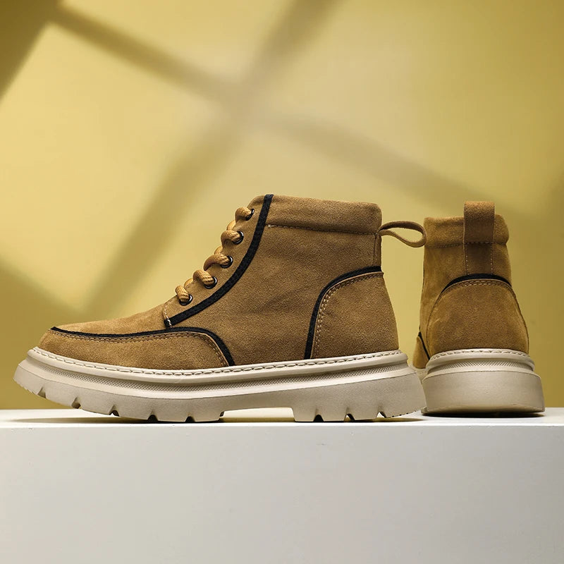 Ghete de exterior din piele Chobenjoe, croială confortabilă - Material: Piele, Închidere: Cu șireturi