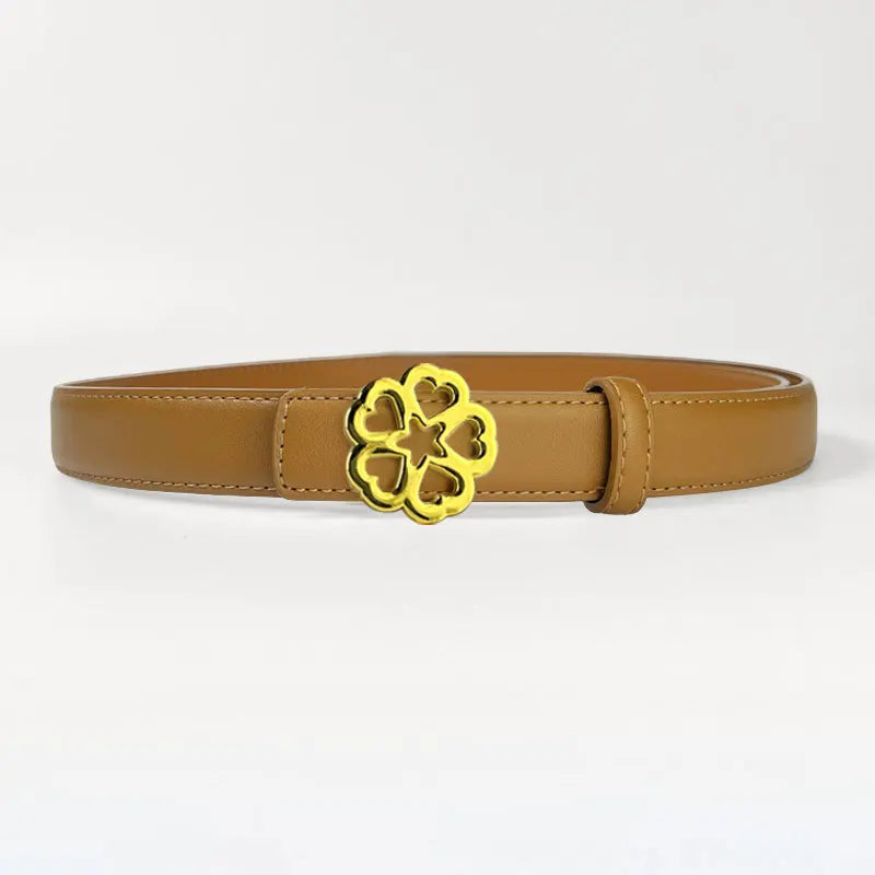 Women's Belt Versatile Retro Bronze Buckle Cowhide Thin Belt2.3Simple and Elegant Decorative Dress Suit Apparel Accessories