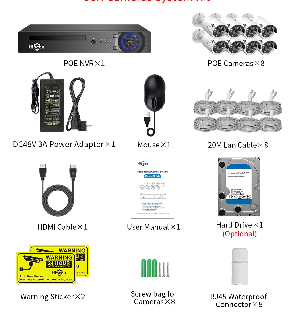 Überwachungssystem 2025: Hiseeu 5MP 3MP 8CH POE NVR Video Audio Record - ONVIF CCTV IP Security Surveillance Camera System Kit Set Outdoor House Waterproof Collection