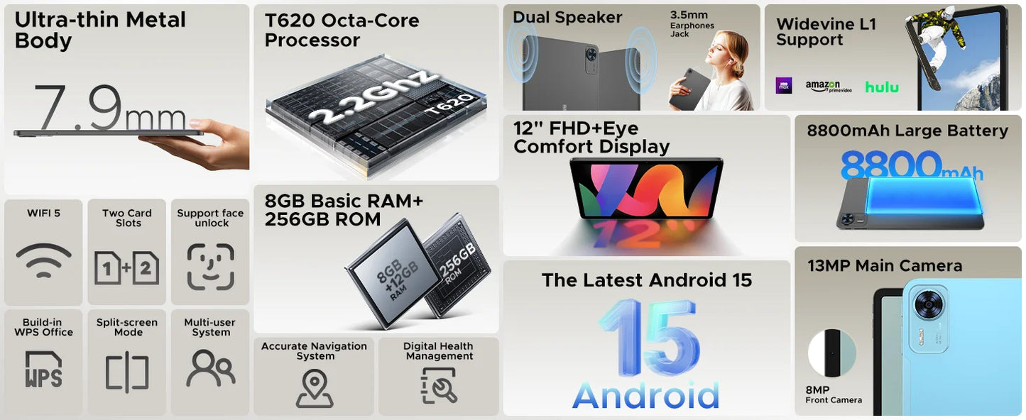 DOOGEE T36 Android 15 Tablet - 32 GB RAM, 2,2 GHz Octa-Core, 12 Zoll Display