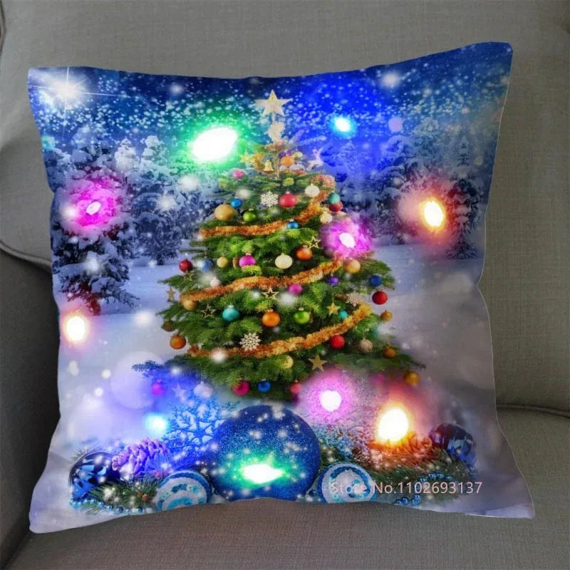 Christmas Pillowcase Decorations Home Cushion Cover LED Light 45x45cm Xmas Pillow Cover for Bedroom & Living Room Party Decor