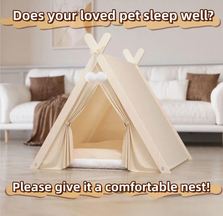 Pet Tent Nest Removable and Easy To Wash with Thick Soft and Comfortable Pad Warm Wooden Tent Bed Suitable for Cats and Dogs