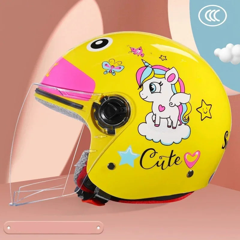 Children Cartoon Cute four seasons Motorcycle helmets Open face electric car bike child helmet for kids boy girl unicorn DOT