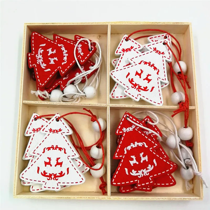 Neue 12 teile/satz Weihnachten Dekoration Reinem Holz Anhänger Elch Glocke Schneeflocke Sterne Holz Anhänger Weihnachten Baum Anhänger Dekor Liefert
