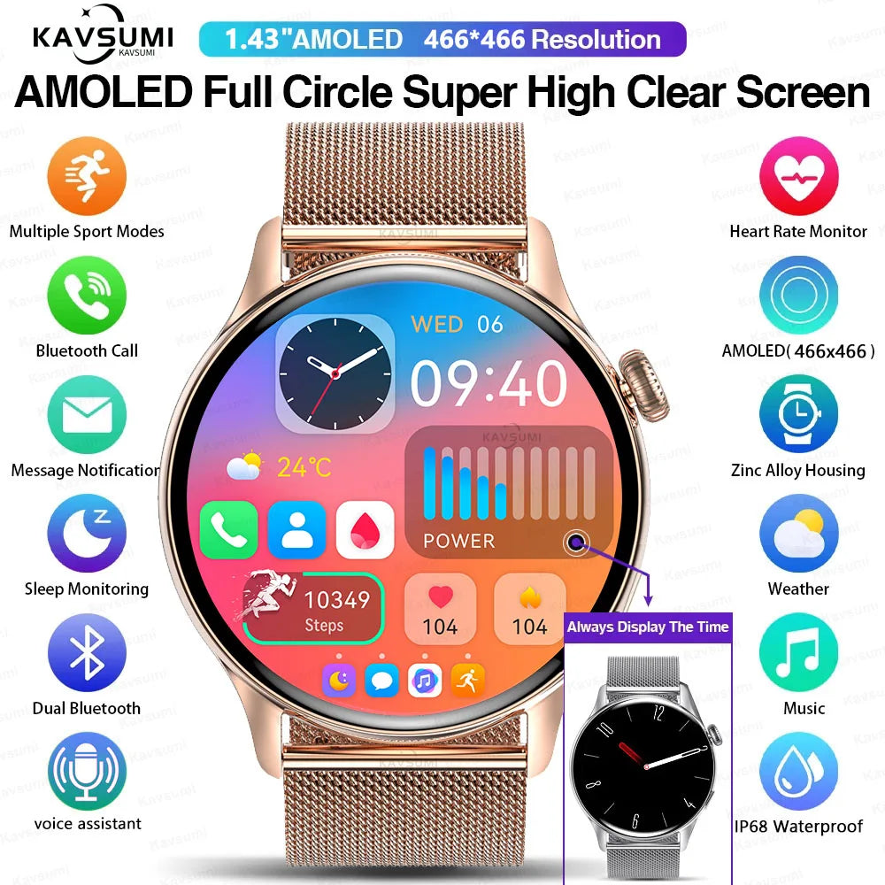 NFC Smartwatch AMOLED HD GPS - 220–300 mAh, 1,43 Zoll Display, 5 Tage Akku