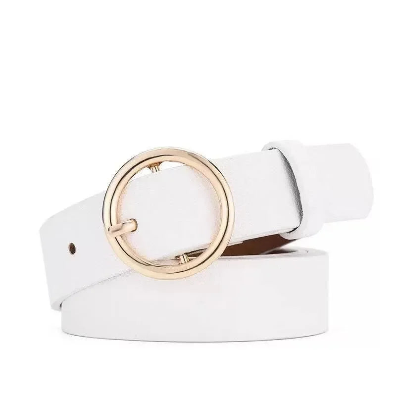 High-end Round Women Belt Fashion Waist Belt Leather Metal Buckle Ladies Leisure Dress Jeans Decoration Waistband Luxury