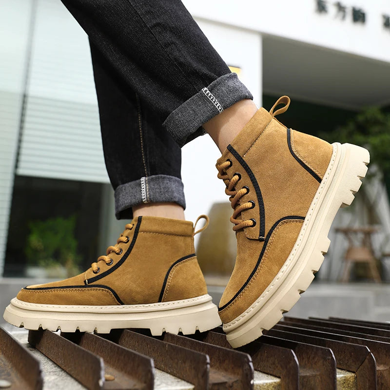 Ghete de exterior din piele Chobenjoe, croială confortabilă - Material: Piele, Închidere: Cu șireturi