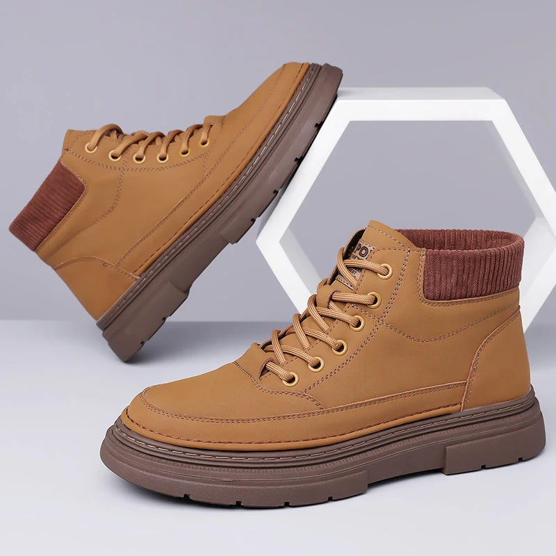 YEISNDOOCN Hochwertige Leder Stiefel - Größe EU 41-46 Schnürung