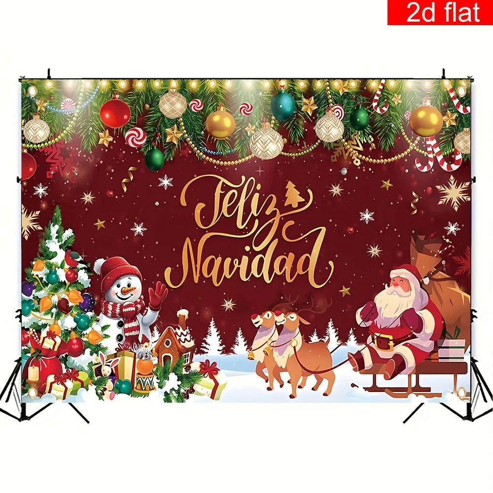 2D flat banner, 1pc, Christmas decoration banner, polyester, Spanish snow Santa Claus elk snowman pattern