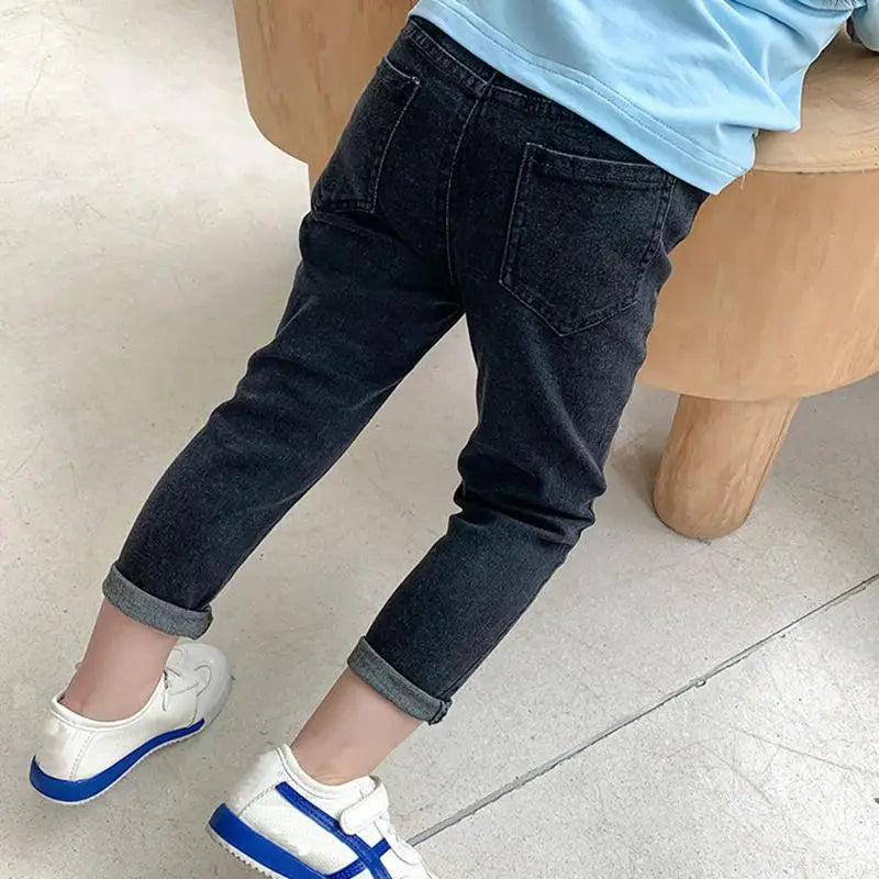 Baby Kids Spring Autumn Winter Thick Warm Jeans With Fleece For 1-7 Years Boys Girls Casual Denim Pants Kids Children Trousers