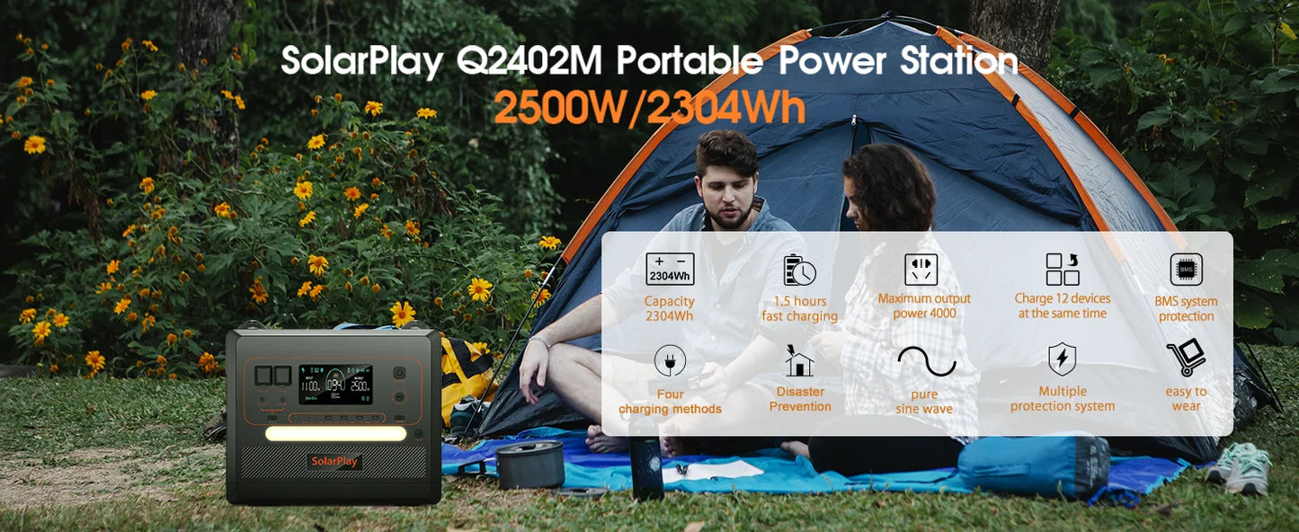 SOLARPLAY Semi-solid State Power Station 2500W 2400W Camping Supplies LiFePO4 Home Battery Portable Power Bank Generator US EU
