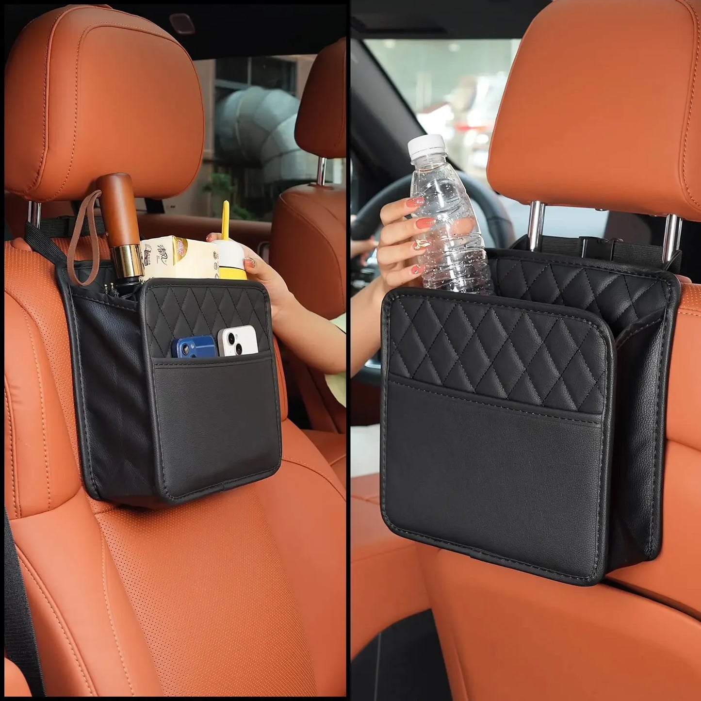 Multifunktionale Auto Sitzrücken Aufbewahrungstasche - Leder Speichertasche Mülltasche - Aufbewahrung Mülleimer für die meisten Modelle