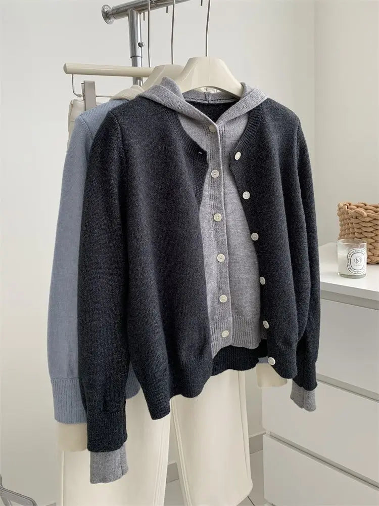 Pateekate Koreanischer Stil Kapuzen Strickcardigan - Größe M, Material Polyester/Viskose/Spandex, Lockere Passform