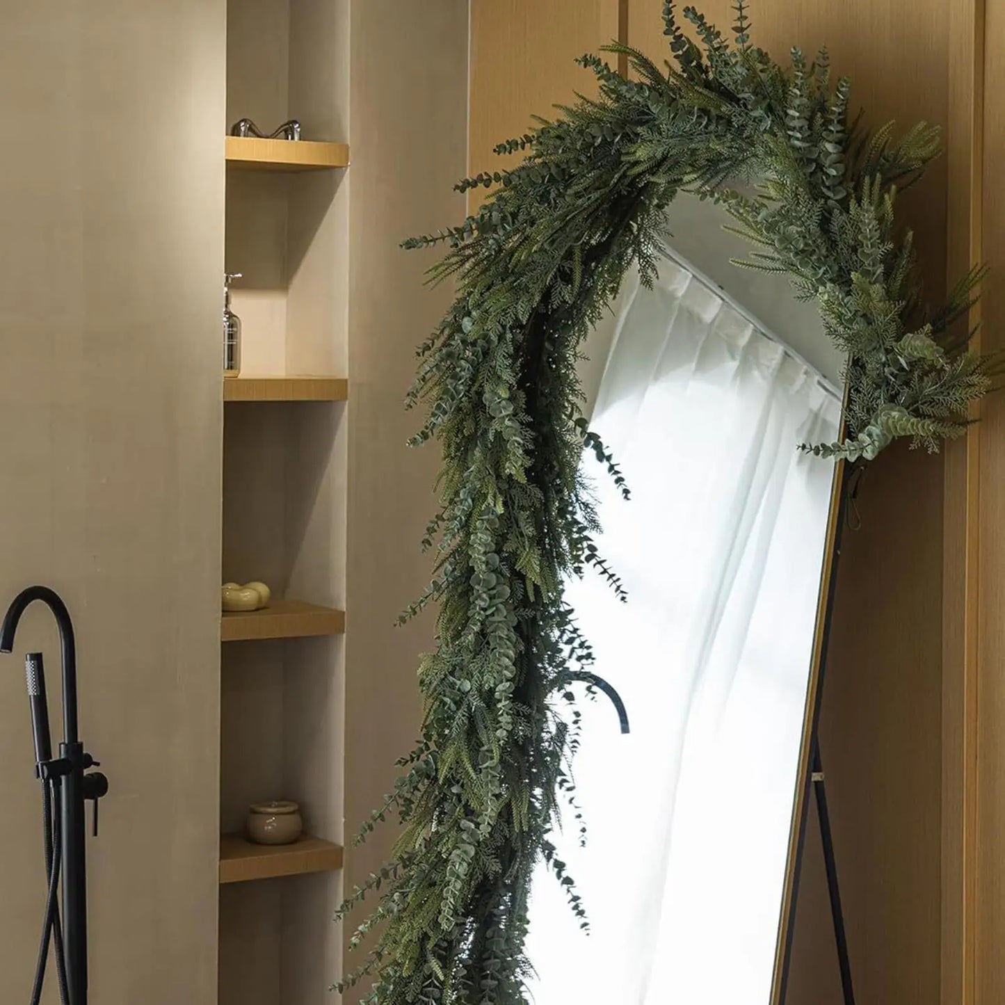 Künstliche Kieferngirlande, realistisch, Winter, Weihnachten, weich, dick, grün, Kaminsgirlande, Urlaubsdekoration für Zuhause, Kaminsims, Tisch