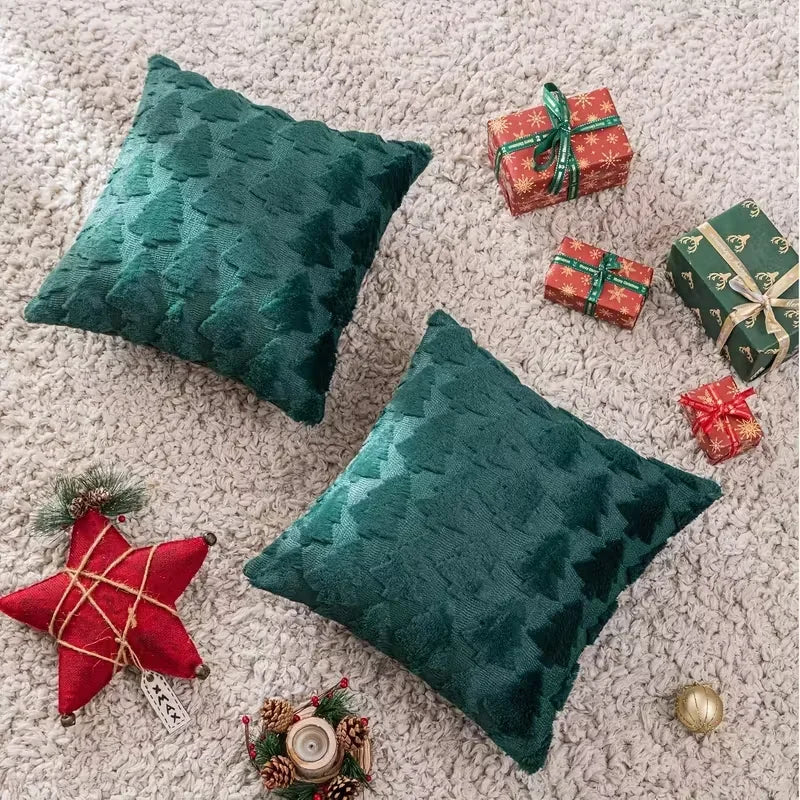 Christmas Decorative Pillow Cover Plush Embroidered Cushion Case Soft Throw Pillowcase For Sofa Living Room Home Festive Gift