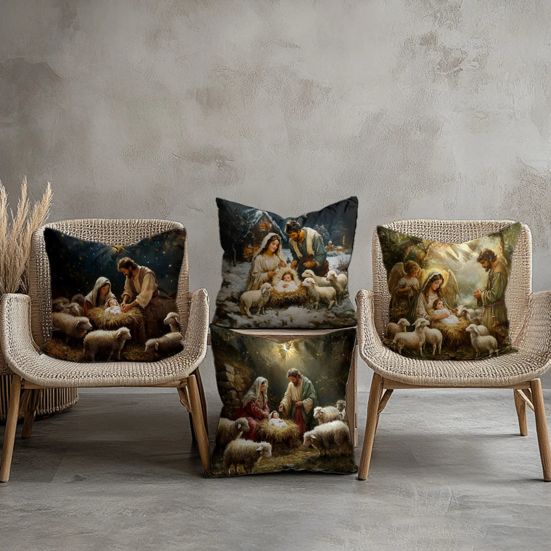4/1PCS Christmas Throw Pillow Cover with Jesus Birth Design,45x45cm Soft Comfortable,forLiving Room SofasBedroom Christmas Decor