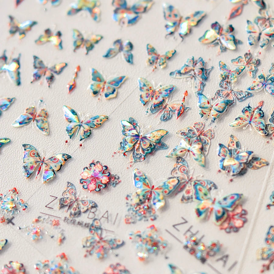 Fantasy Shiny Shell Light Butterfly Rhinestone Bohemia Hot 5D Soft Embossed Relief Nail Art Sticker 3D Decal Decoration Manicure
