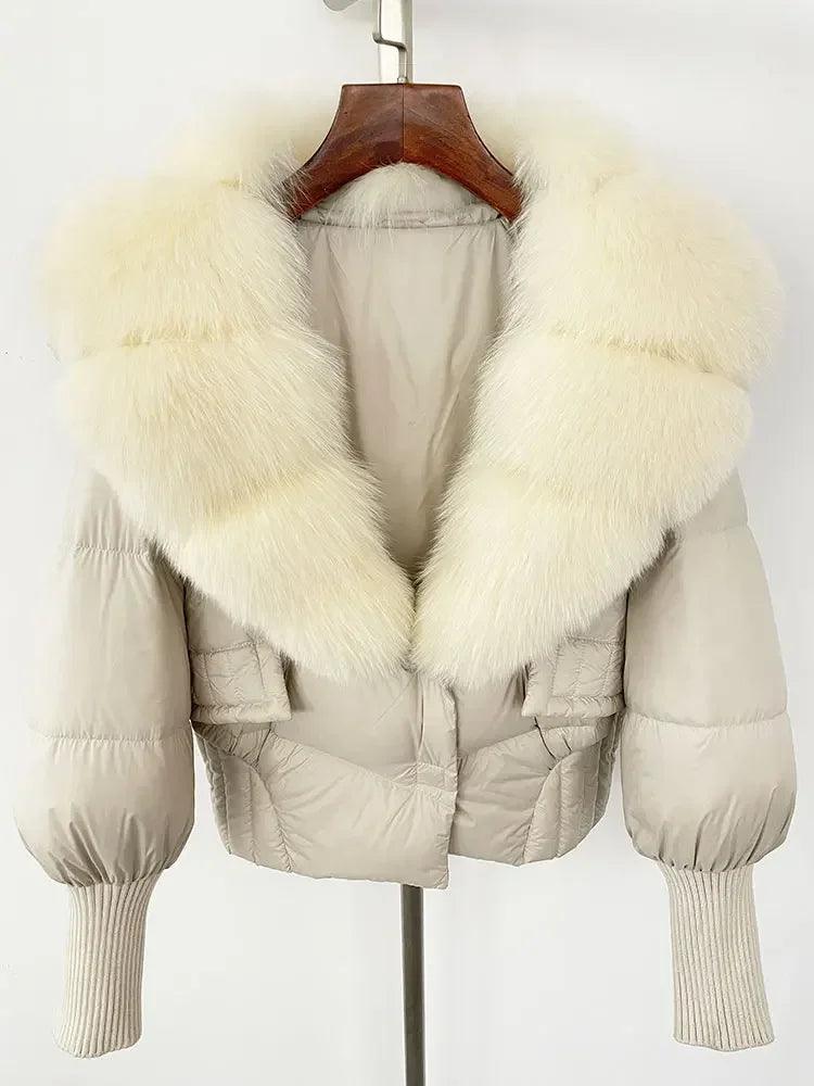 Winter girls jacket with real raccoon fox fur loose fit coat