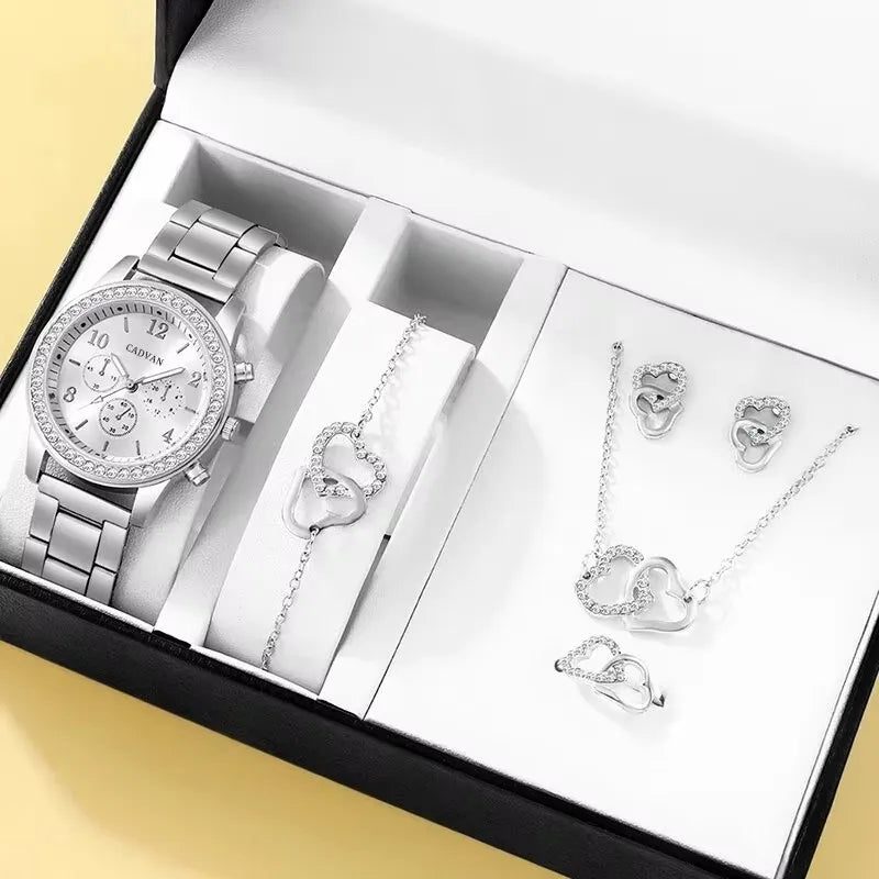 RoséLuxe 6er Set Roségold Schmuckuhr- Strass 38mm Edelstahl