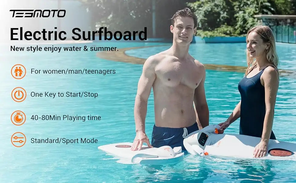 Elektro-Surfboard 2025: TESMOTO S300 Electric Surfboard Up To 80 Minutes Playtime Water Sports Bodyboard Electric Kickboard Women/Men Swimming Pool Collection