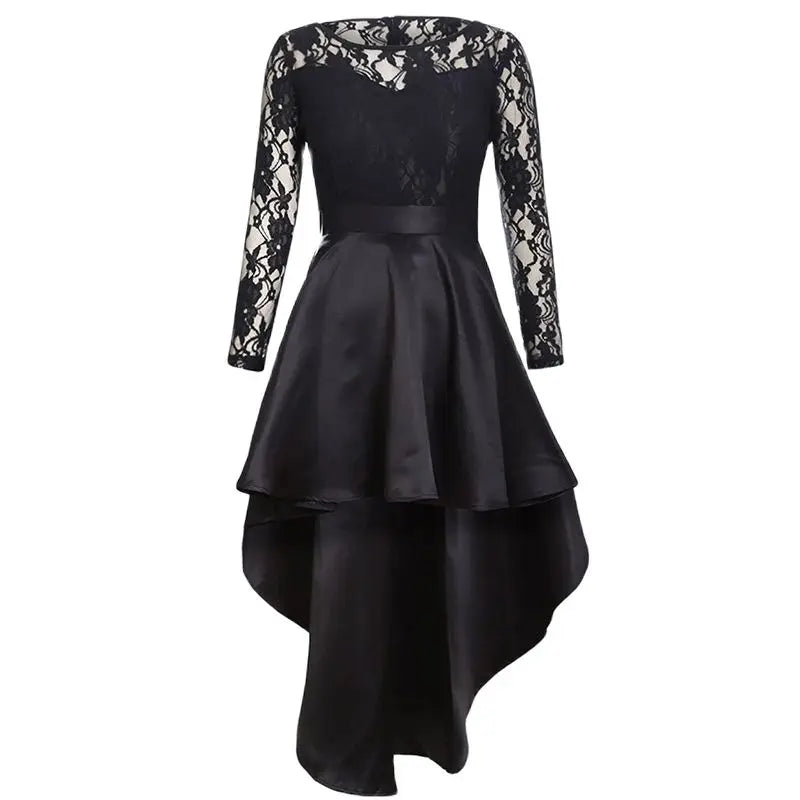 New Spring Elegant Dresses for Women Long Sleeve Lace High Low Satin Prom Evening Dress Cocktail Party Gowns Vestido Feminino