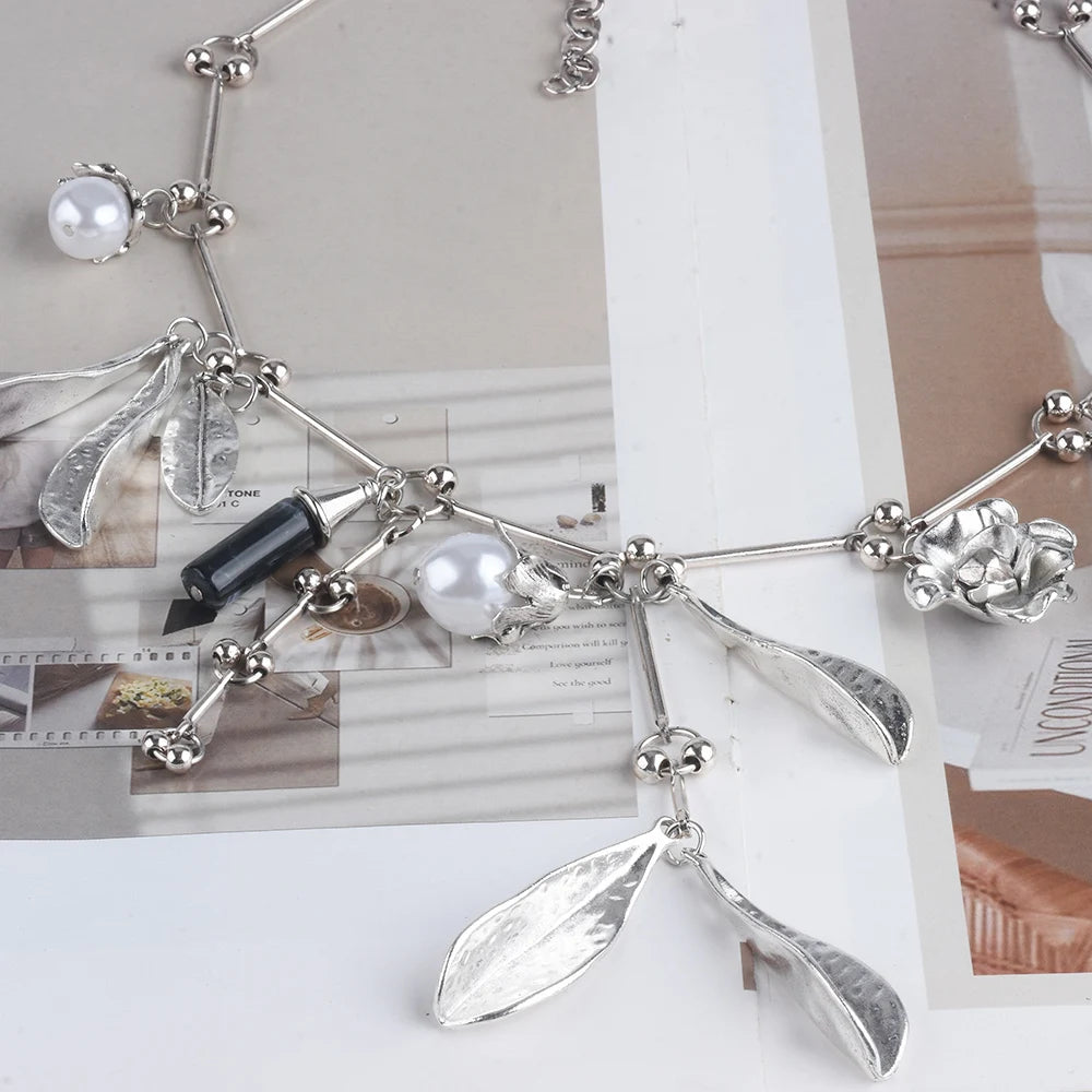 Colier cu frunze de perle PPG PGG Boho - Aliaj de zinc, aur