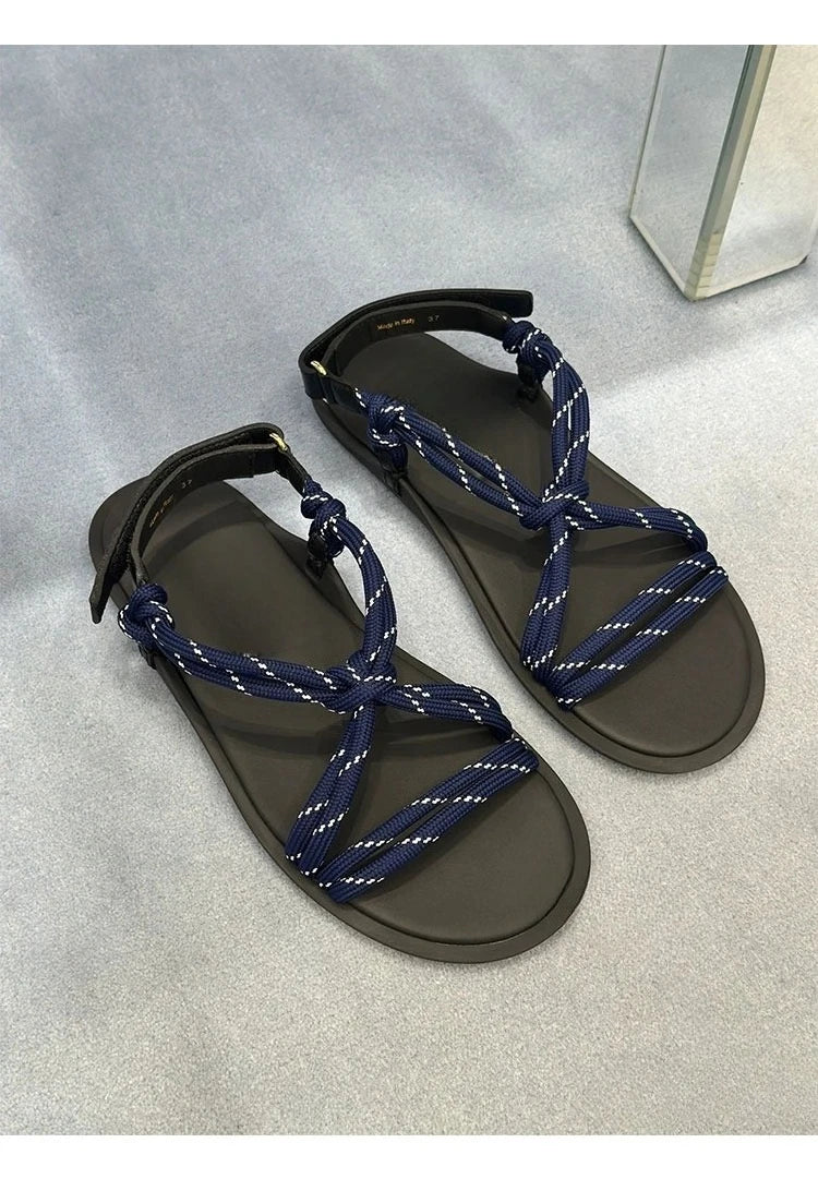 Damen Seil-Knoten Zehentrenner Sandalen - Weiche Sohle Komfort Sommer - Geflochtene Riemen Fashion Sandalen