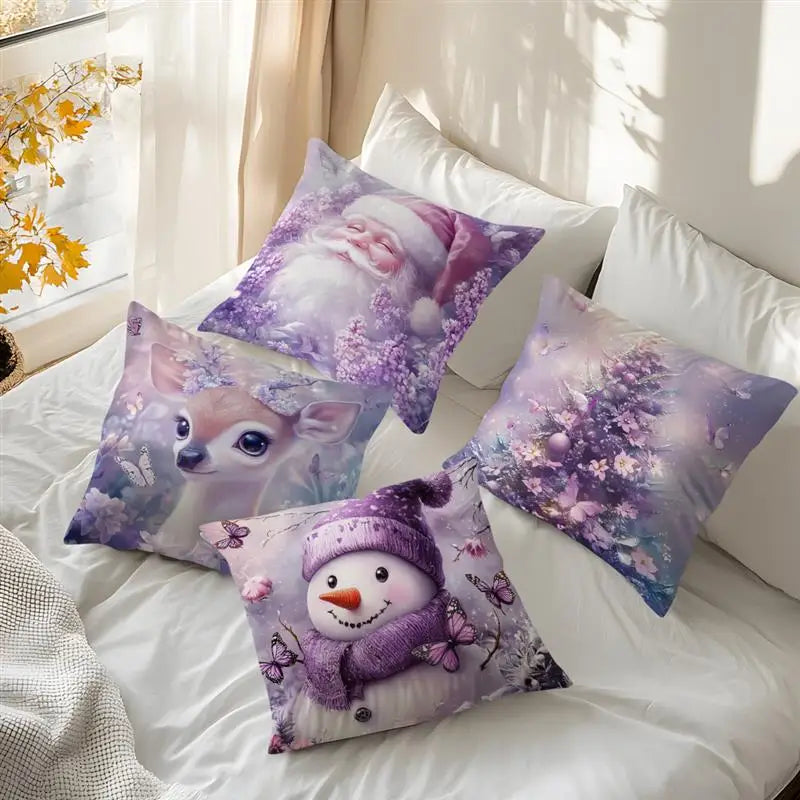 Purple Christmas Decoration Cushion Pillowcase Printed Polyester 45x45cm Throw Pillowcover Decorative Sofa Cushion Pillowslip