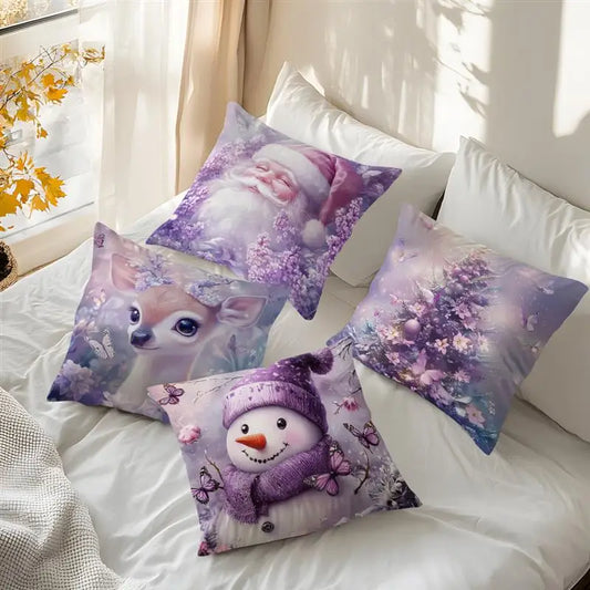 Purple Christmas Decoration Cushion Pillowcase Printed Polyester 45x45cm Throw Pillowcover Decorative Sofa Cushion Pillowslip