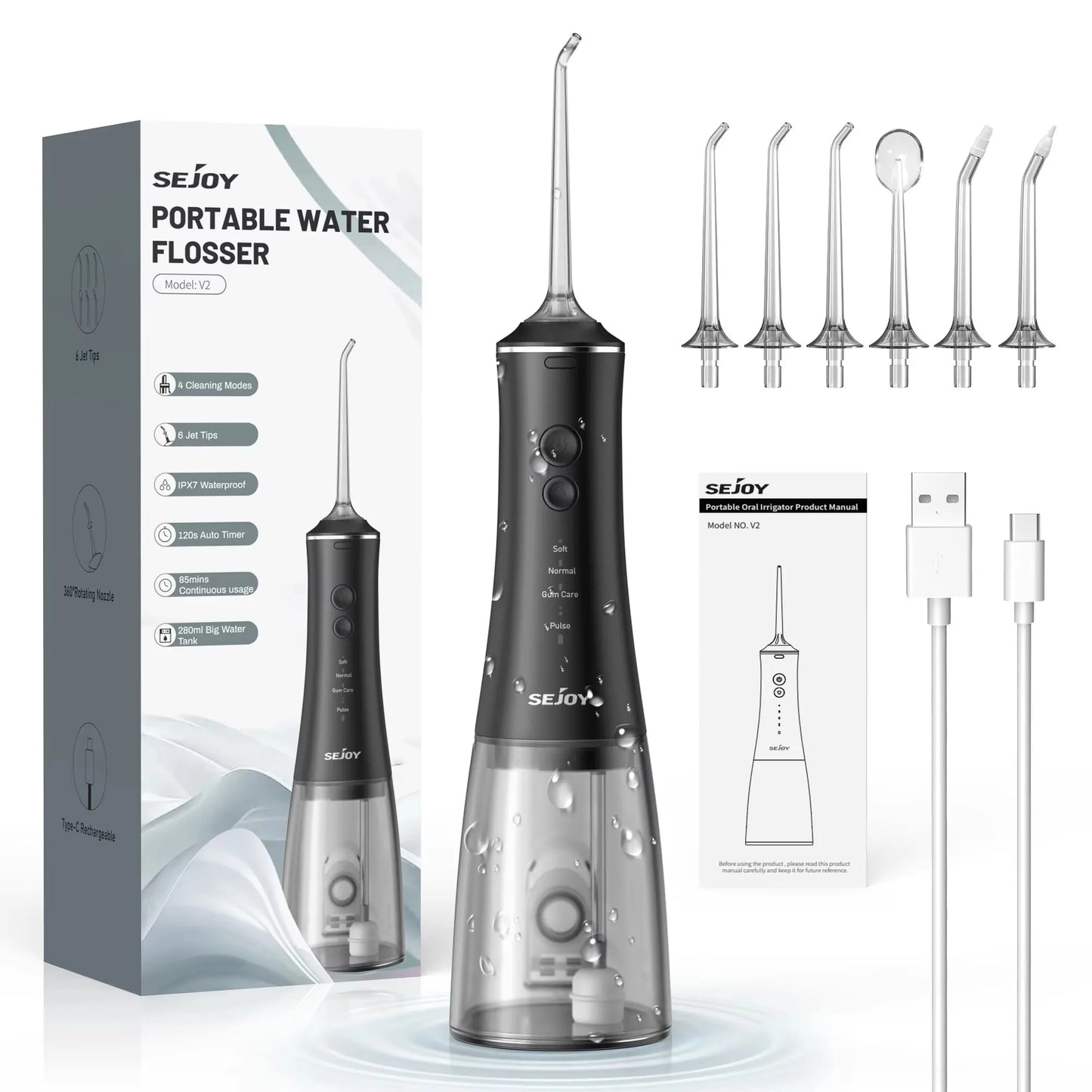 Munddusche 2025: Sejoy Dental Munddusche Wasserflosser - Zahnreiniger mit 4 Düsen und 4 Modi für professionelle Zahnpflege