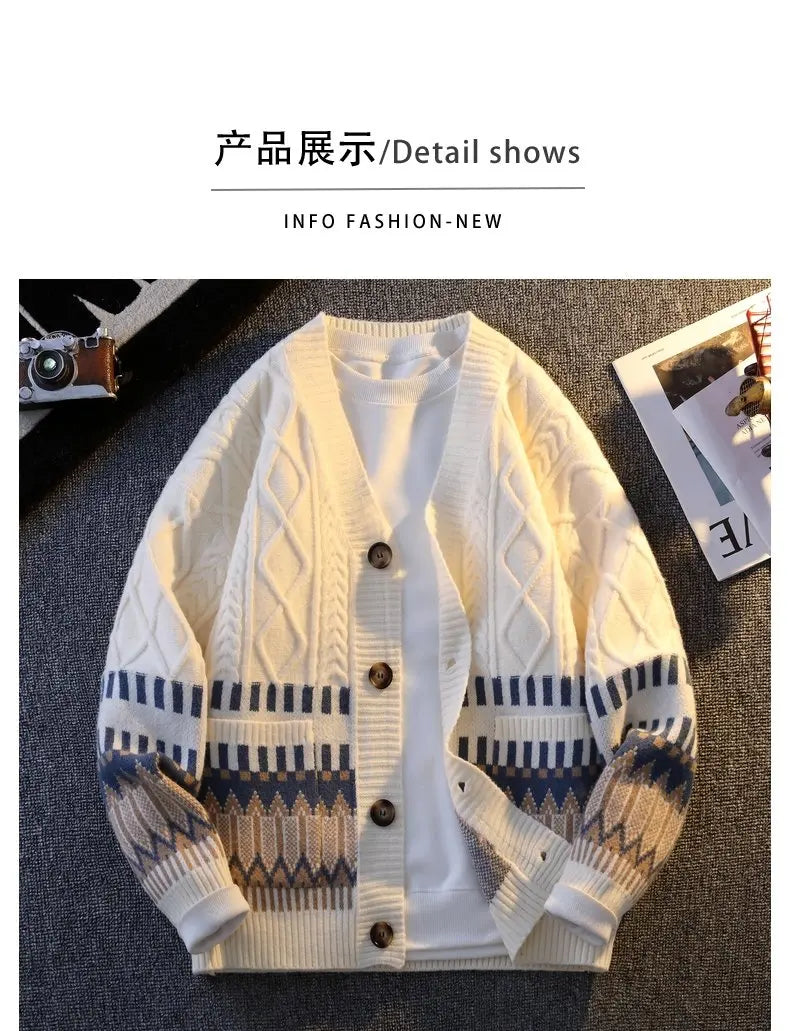 CN Zhejiang Cardigan Patchwork V-Neck - Größe M, Kaschmir
