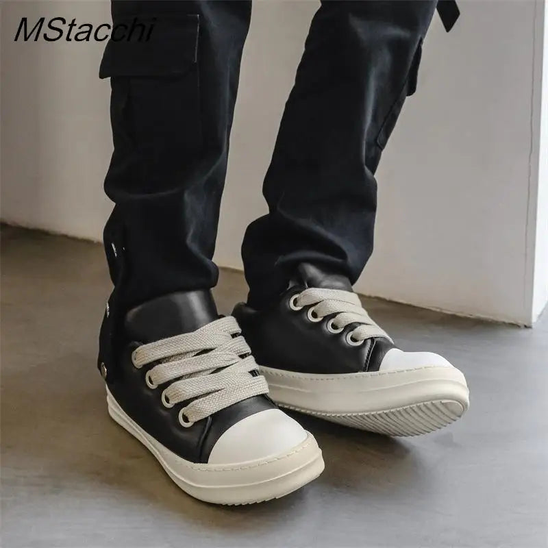Men's Women Platform Sneakers Black Leather Zipper Lace Up Casual Shoes Thick Bottom Sneakers Large Size Chaussure Femme 2025