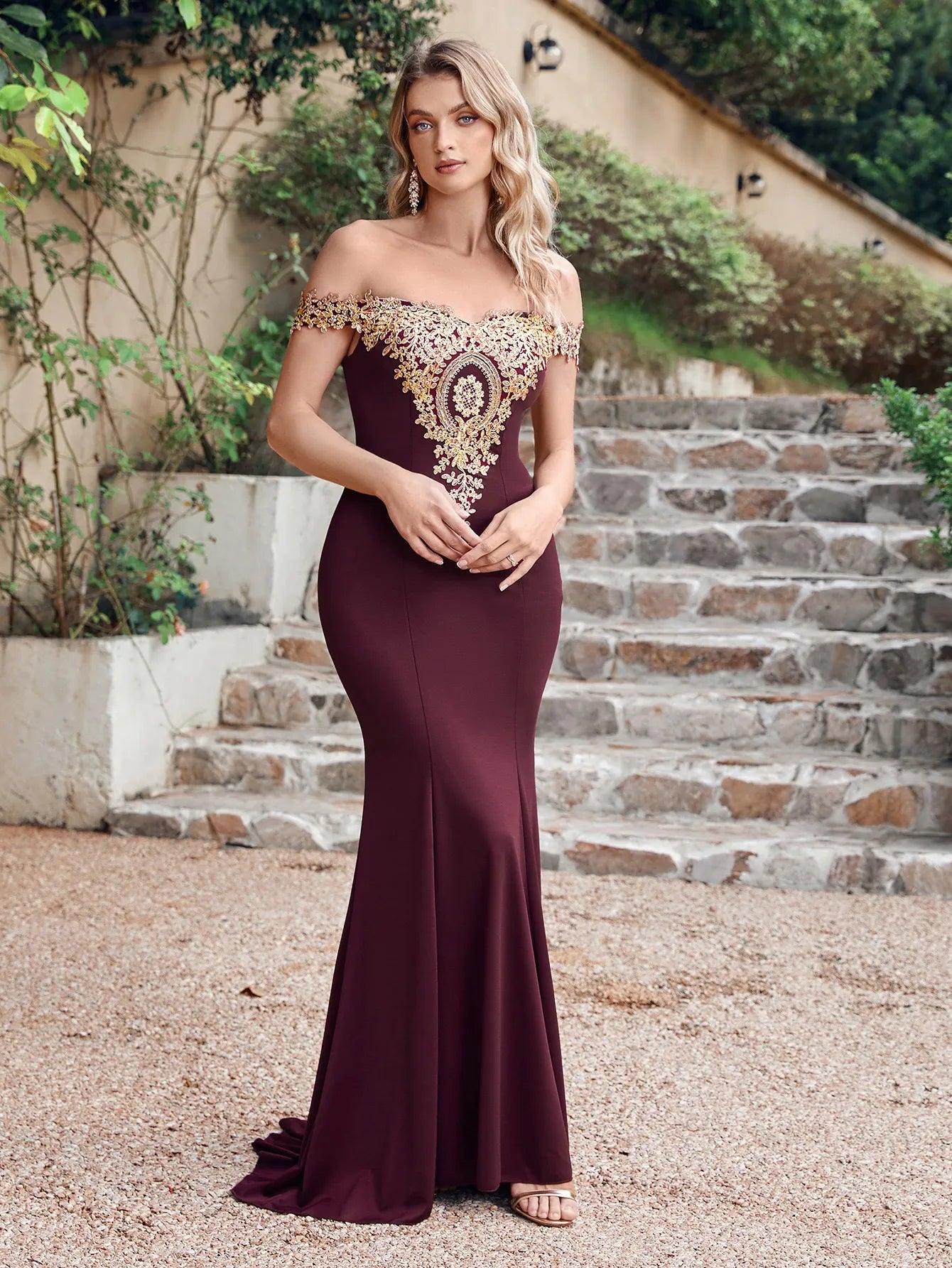 Women Mermaid Bridesmaid Dress For Wedding Party Long Lace Applique Off Shoulder Evening Prom Formal Gowns Floor Length Vestidos